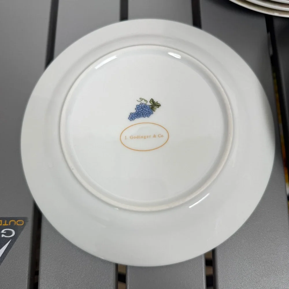Set of 4x I. Godinger & Co Grapevine Wine Porcelain Dessert Plates Mediterranean